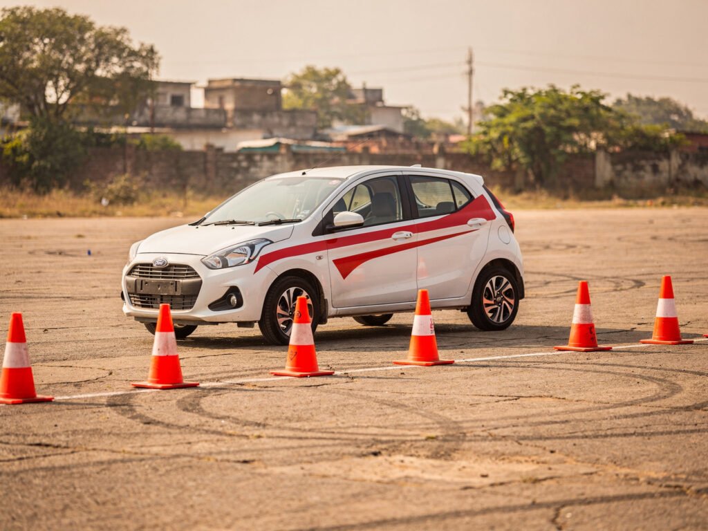 Driving practice with traffic cones