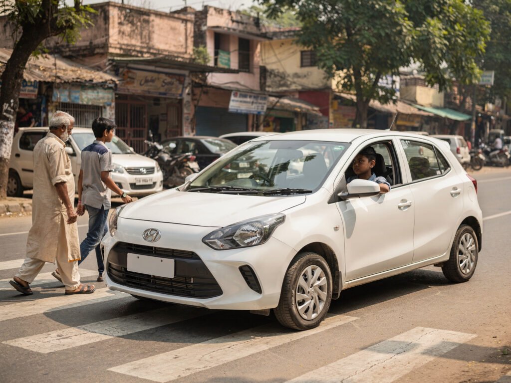 Road safety practice at a pedestrian crossing